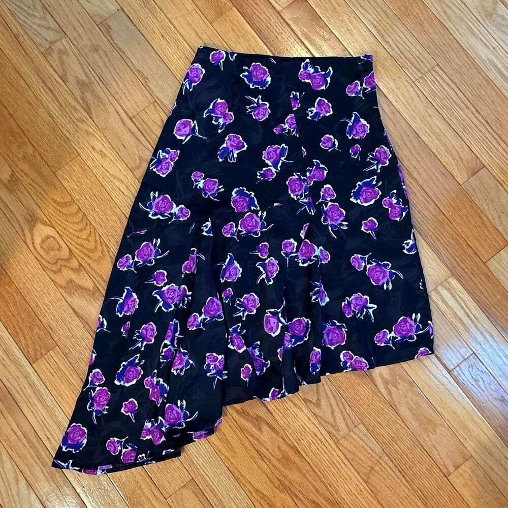 Asymmetrical Midi Skirt XS Floral Black Purple Pink Whimsygoth Phoebe Buffay 90s